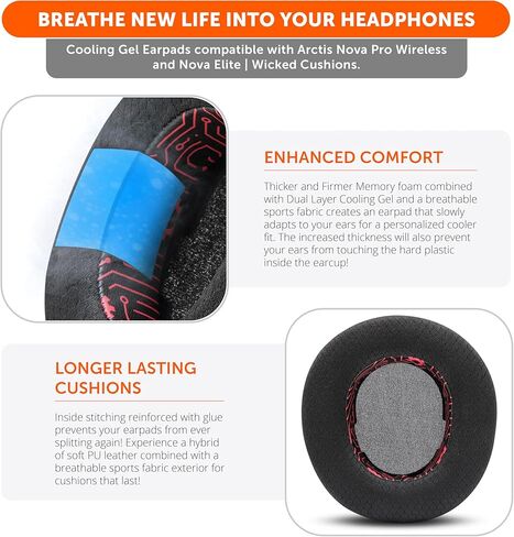 WC Mod Kit Nova Pro Wireless & Nova Elite Techne Edition - وسائد أذن من جل التبريد، وعصابة رأس من السيليكون، وألواح مغناطيسية لـ SteelSeries Arctis Nova Pro Wireless وNova Elite من Wicked Cushions in Kuwait