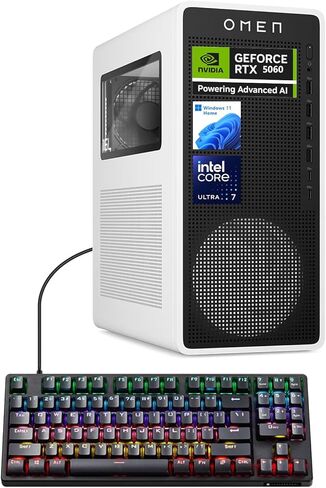 كمبيوتر مكتبي للألعاب HP OMEN 16L TG03، Intel Ultra 7 265F، NVIDIA RTX 5060، ذاكرة الوصول العشوائي DDR5 سعة 64 جيجابايت، SSD 1 تيرابايت، جهاز كمبيوتر محطة عمل AI-Ready للألعاب وإنتاج الموسيقى، حزمة مع لوحة مفاتيح Thunderobot in Kuwait