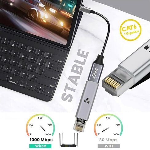محول Chenyang USB C إلى RJ45، محول USB C إلى جيجابت إيثرنت مادة سبيكة صغيرة ومحمولة لسطح البخار/التبديل/ROG in Kuwait