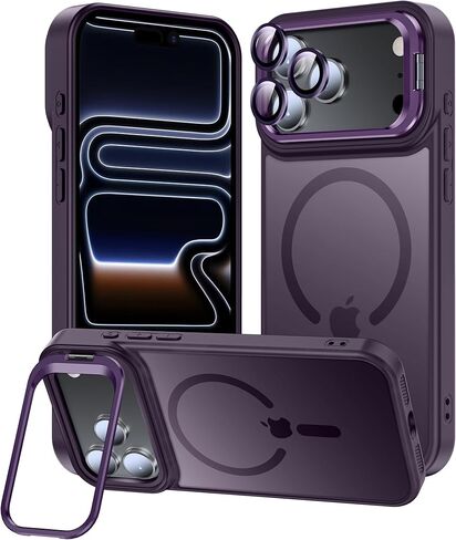 حافظة لهاتف iPhone 17 Pro Max، تناسب MagSafe، مع حامل حلقة كاميرا مدمج وواقي عدسة، غطاء مغناطيسي نحيف شفاف غير لامع للحماية من السقوط بدرجة عسكرية، برتقالي in Kuwait