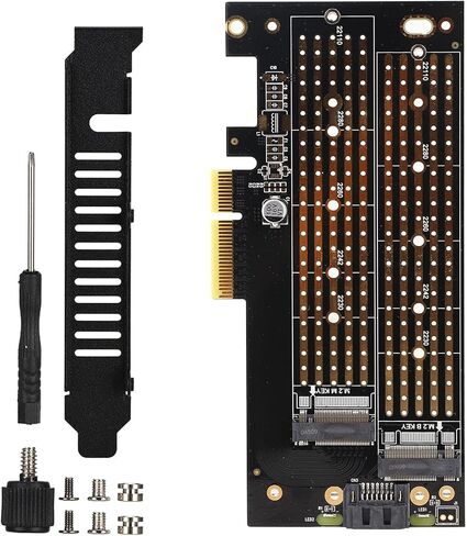 plplaaoo PCIE إلى M.2 SATA NVME بطاقة توسيع القرص المزدوج عالية السرعة محول فتحة مزدوجة لـ 2230 2242 2260 2280 22110 M.2 SSDs مع مؤشر LED ومنظم جهد مكثف صلب in Saudi Arabia