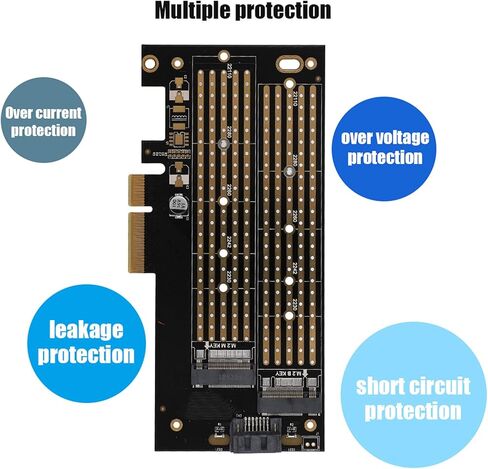 plplaaoo PCIE إلى M.2 SATA NVME بطاقة توسيع القرص المزدوج عالية السرعة محول فتحة مزدوجة لـ 2230 2242 2260 2280 22110 M.2 SSDs مع مؤشر LED ومنظم جهد مكثف صلب in Saudi Arabia