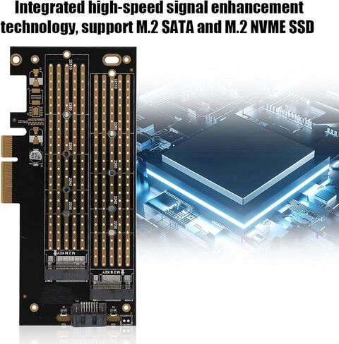 plplaaoo PCIE إلى M.2 SATA NVME بطاقة توسيع القرص المزدوج عالية السرعة محول فتحة مزدوجة لـ 2230 2242 2260 2280 22110 M.2 SSDs مع مؤشر LED ومنظم جهد مكثف صلب in Saudi Arabia