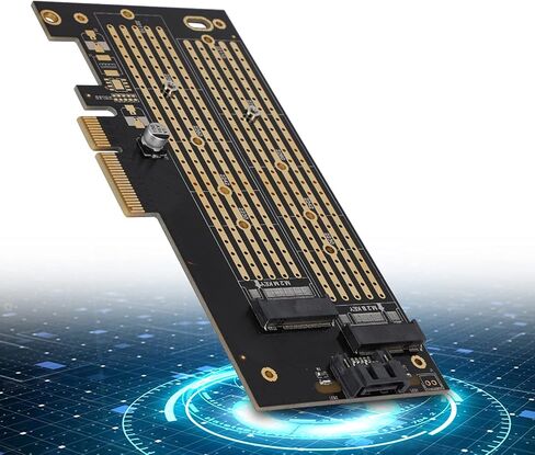plplaaoo PCIE إلى M.2 SATA NVME بطاقة توسيع القرص المزدوج عالية السرعة محول فتحة مزدوجة لـ 2230 2242 2260 2280 22110 M.2 SSDs مع مؤشر LED ومنظم جهد مكثف صلب in Saudi Arabia