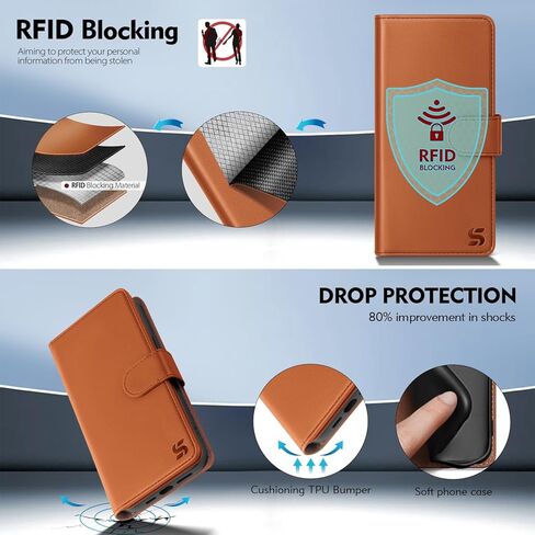 Compatible with Samsung Galaxy A03S US Wallet Case with Card Holder,RFID Blocking PU Leather Phone Case Folio Flip Shockproof TPU Protective Cover Credit Card Slots Women Men,Light Brown in Kuwait