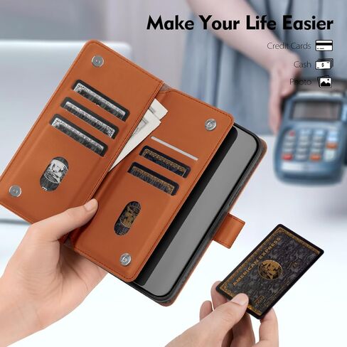 Compatible with Samsung Galaxy A03S US Wallet Case with Card Holder,RFID Blocking PU Leather Phone Case Folio Flip Shockproof TPU Protective Cover Credit Card Slots Women Men,Light Brown in Kuwait