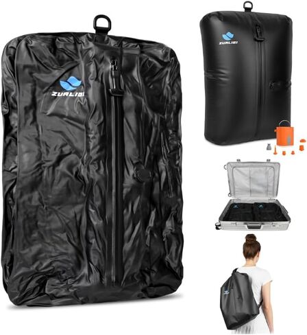 أكياس فراغ Zurligi للسفر مع المضخة ، حقيبة ضغط فراغ مع حزام كتف قابل للتعديل ، مكعبات تعبئة الفراغ القابلة لإعادة الاستخدام IP67 للأمتعة ، حقيبة الظهر ، حقيبة ، اليوغا ، السباحة ، الشاطئ (1 مساءً+أرجواني) in Kuwait