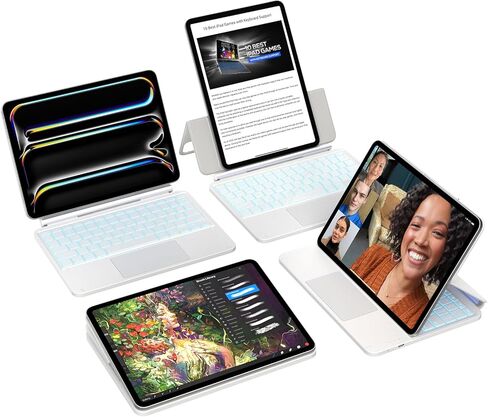 حافظة لوحة مفاتيح typecase Studio لجهاز iPad Pro 11 بوصة (M4) 2024، حافظة لوحة مفاتيح iPad مع إضاءة خلفية 11 لونًا، لوحة مفاتيح iPad متعددة الزوايا للنوع والعرض والرسم والقراءة، لوحة تتبع انقر في أي مكان، أبيض in Kuwait