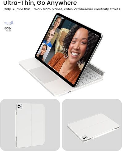 حافظة لوحة مفاتيح typecase Studio لجهاز iPad Pro 11 بوصة (M4) 2024، حافظة لوحة مفاتيح iPad مع إضاءة خلفية 11 لونًا، لوحة مفاتيح iPad متعددة الزوايا للنوع والعرض والرسم والقراءة، لوحة تتبع انقر في أي مكان، أبيض in Kuwait