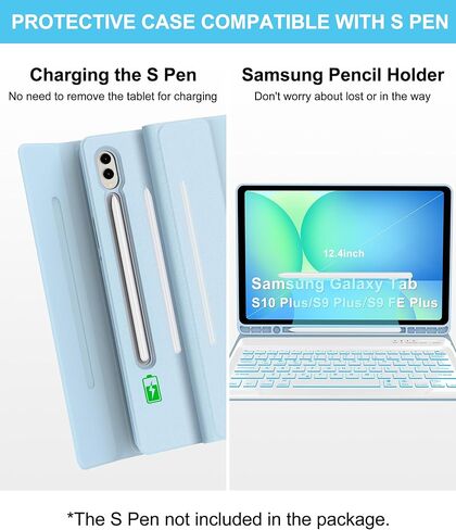 حافظة لوحة مفاتيح لجهاز Samsung Galaxy Tab S9 Plus/S10 Plus مقاس 12.4 بوصة، بإضاءة خلفية 7 ألوان مع حامل قلم S، لوحة مفاتيح لاسلكية مغناطيسية قابلة للفصل لجهاز Samsung Tab S10 Plus/S9 Plus (أزرق سماوي) in Kuwait