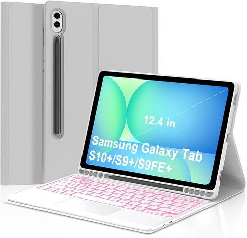 حافظة لوحة مفاتيح لجهاز Samsung Galaxy Tab S9 Plus/S10 Plus مقاس 12.4 بوصة، بإضاءة خلفية 7 ألوان مع حامل قلم S، لوحة مفاتيح لاسلكية مغناطيسية قابلة للفصل لجهاز Samsung Tab S10 Plus/S9 Plus (أزرق سماوي) in Kuwait