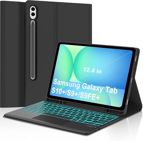 حافظة لوحة مفاتيح لجهاز Samsung Galaxy Tab S9 Plus/S10 Plus مقاس 12.4 بوصة، بإضاءة خلفية 7 ألوان مع حامل قلم S، لوحة مفاتيح لاسلكية مغناطيسية قابلة للفصل لجهاز Samsung Tab S10 Plus/S9 Plus (أزرق سماوي) in Saudi Arabia