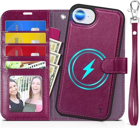 حافظة TUCCH لهاتف iPhone 16e Wallet 6.1 بوصة، [حزام المعصم] [قابل للفصل] حافظة محفظة جلدية PU مغناطيسية مزودة بحجب RFID [شحن لاسلكي] 4 حاملات بطاقات وغطاء فوليو لهاتف iPhone 16e، أرجواني أرجواني in Kuwait