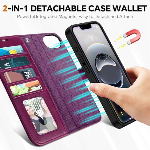 حافظة TUCCH لهاتف iPhone 16e Wallet 6.1 بوصة، [حزام المعصم] [قابل للفصل] حافظة محفظة جلدية PU مغناطيسية مزودة بحجب RFID [شحن لاسلكي] 4 حاملات بطاقات وغطاء فوليو لهاتف iPhone 16e، أرجواني أرجواني in Kuwait