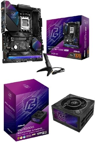 اللوحة الأم ASRock X870 Riptide WiFi AM5 + حزمة PG 1000G ATX3.1 PSU: Ryzen 9000/8000/7000 Ready، PCIe 5.1، Wi-Fi 7، USB4، 1000W Gold Power in Kuwait