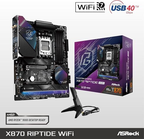 اللوحة الأم ASRock X870 Riptide WiFi AM5 + حزمة PG 1000G ATX3.1 PSU: Ryzen 9000/8000/7000 Ready، PCIe 5.1، Wi-Fi 7، USB4، 1000W Gold Power in Kuwait