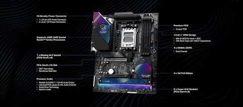 اللوحة الأم ASRock X870 Riptide WiFi AM5 + حزمة PG 1000G ATX3.1 PSU: Ryzen 9000/8000/7000 Ready، PCIe 5.1، Wi-Fi 7، USB4، 1000W Gold Power in Kuwait