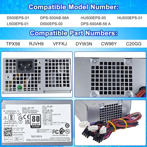 Upgraded D500EPS-01 DPS-500AB-58A L500EPS-01 500W Power Supply HU500EPS-00 VFFKJ Compatible with Dell XPS 8950 Vostro 3901 3910 Inspiron 3910 D12 Latitude D500 Optiplex 7000MT HU500EPS-01 Power Supply in Saudi Arabia