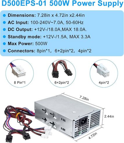 Upgraded D500EPS-01 DPS-500AB-58A L500EPS-01 500W Power Supply HU500EPS-00 VFFKJ Compatible with Dell XPS 8950 Vostro 3901 3910 Inspiron 3910 D12 Latitude D500 Optiplex 7000MT HU500EPS-01 Power Supply in Saudi Arabia