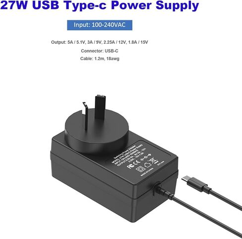 BOXPUT 27W مزود طاقة بقابس أمريكي لـ Raspberry Pi 5 محول طاقة PD 5.1V 5A USB-C مزود طاقة لـ Raspberry Pi 5 8GB 4GB (أسود) in Saudi Arabia
