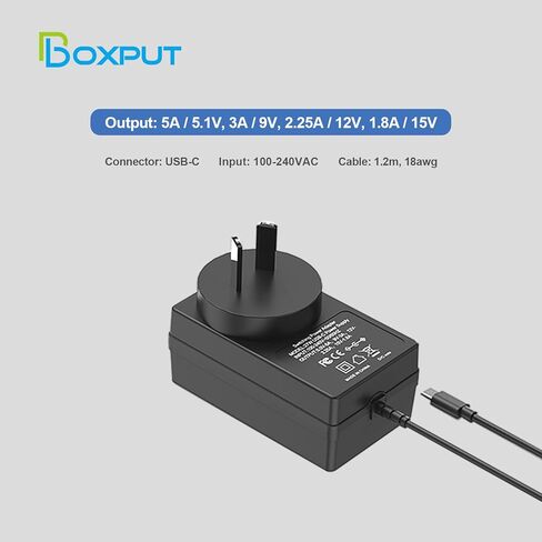 BOXPUT 27W مزود طاقة بقابس أمريكي لـ Raspberry Pi 5 محول طاقة PD 5.1V 5A USB-C مزود طاقة لـ Raspberry Pi 5 8GB 4GB (أسود) in Saudi Arabia