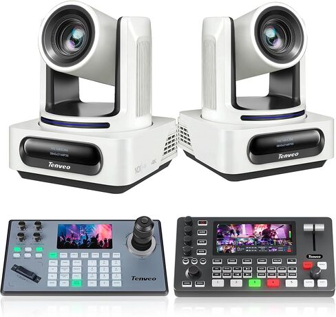 مجموعة/أطقم كاميرا Tenveo PTZ، كاميرا PTZ بدقة 4K 20X AI للتتبع NDI SDI/HDMI/USB3.0/LAN(PoE)(*2)، وحدة تحكم عصا التحكم NDI وخلاط محول فيديو 4K HDMI + SDI لتدفق الأحداث المباشرة لعبادة الكنيسة in Kuwait