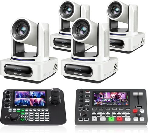 مجموعة/أطقم كاميرا Tenveo NDI PTZ، 20X AI للتتبع التلقائي NDI SDI/HDMI/USB3.0/LAN(PoE) كاميرا PTZ(*4)، وحدة تحكم عصا التحكم NDI PTZ و4K HDMI + SDI Video Switcher Mixer للأحداث المباشرة والبث الكبير in Saudi Arabia
