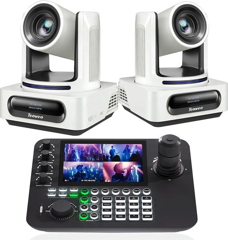 Tenveo 4K NDI PTZ Camera and Controller Bundle/Kits, 4K 20X AI Auto Tracking NDI SDI/HDMI/USB3.0/LAN(PoE) PTZ Camera(*2) and 7'' Quad-Screen NDI PTZ Joystick Controller for Church Events Live Stream in Saudi Arabia