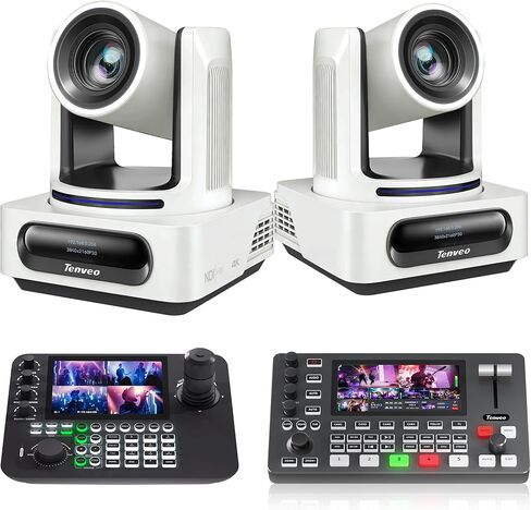 Tenveo NDI PTZ Camera Bundle/Kits, 20X AI Auto Tracking NDI SDI/HDMI/USB3.0/LAN(PoE) PTZ Camera(*2), NDI PTZ Joystick Controller and 4K HDMI + SDI Video Switcher Mixer for Live Events Large Broadcast in Saudi Arabia