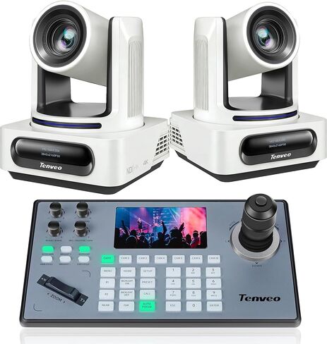 مجموعة / مجموعات كاميرا Tenveo 4K NDI PTZ ووحدة التحكم، 4K 20X AI Auto Tracking NDI SDI/HDMI/USB3.0/LAN(PoE) PTZ (قطعتان) ووحدة تحكم عصا التحكم NDI PTZ لأحداث عبادة الكنيسة والبث الرياضي in Saudi Arabia