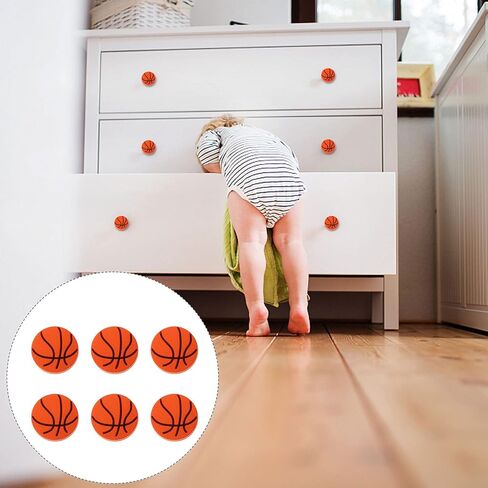 tehaux 6pcs نمط كرة السلة مقابض الأدراج الزخرفية - مقابض خزانة الاصطدام لغرف الصبي فتاة سهلة التركيب باب خزانة تسحب تصميم ممتع للأولاد والبنات الأثاث in Kuwait