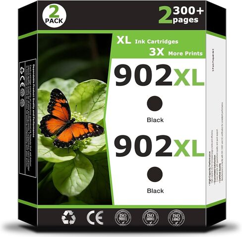 خراطيش حبر سوداء 902XL متوافقة مع بدائل الحبر HP 902 XL لحبر HP 902 الأسود 902xl تعمل مع طابعة OfficeJet Pro 6968 6978 6950 6958 6961 6962 6966 6960 6970 6975 6979 (عبوتان باللون الأسود) in Kuwait