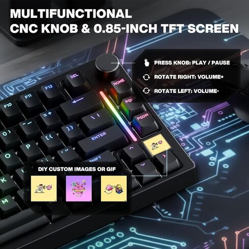 GK GAMAKAY TK75HE V2 Rapid Trigger Wireless Keyboard TFT Screen، ثلاثي الوضع BT/2.4 جيجا هرتز/USB-C، معدل الاقتراع 8 كيلو هرتز 0.005 مم RT، مفتاح مغناطيسي بتأثير القاعة 75% لوحة مفاتيح للألعاب (أسود، فينيكس مغناطيسي) in Kuwait