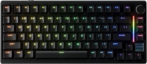 GK GAMAKAY TK75HE V2 Rapid Trigger Wireless Keyboard TFT Screen، ثلاثي الوضع BT/2.4 جيجا هرتز/USB-C، معدل الاقتراع 8 كيلو هرتز 0.005 مم RT، مفتاح مغناطيسي بتأثير القاعة 75% لوحة مفاتيح للألعاب (أسود، فينيكس مغناطيسي) in Kuwait