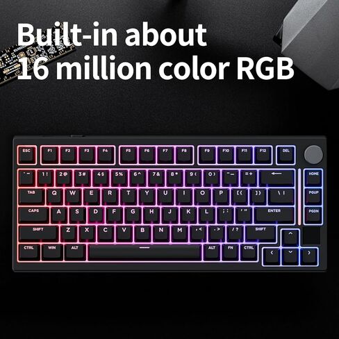 GK GAMAKAY TK75HE V2 Rapid Trigger Wireless Keyboard TFT Screen، ثلاثي الوضع BT/2.4 جيجا هرتز/USB-C، معدل الاقتراع 8 كيلو هرتز 0.005 مم RT، مفتاح مغناطيسي بتأثير القاعة 75% لوحة مفاتيح للألعاب (أسود، فينيكس مغناطيسي) in Kuwait