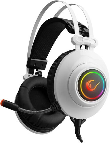 سماعة الألعاب Rampage RM-K1 Pulsar 7.1 ذات الصوت المحيطي الافتراضي RGB - برامج تشغيل 50 مم، ميكروفون مرن، عزل الضوضاء، تصميم مريح فوق الأذن - سلك USB (أبيض) in Kuwait