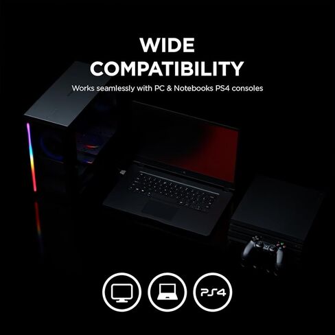 سماعة الألعاب Rampage RM-K1 Pulsar 7.1 ذات الصوت المحيطي الافتراضي RGB - برامج تشغيل 50 مم، ميكروفون مرن، عزل الضوضاء، تصميم مريح فوق الأذن - سلك USB (أبيض) in Kuwait