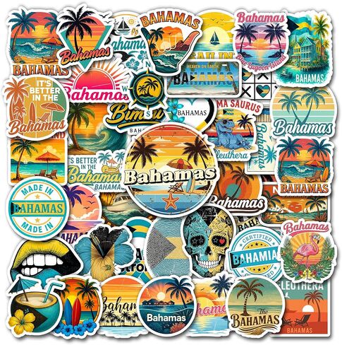 50 Pcs Caribbean Stickers Waterproof Tropical Vinyl Decal Island Life Sticker Laptop Water Bottle Tablet Phone Luggage Scrapbook Journal Skateboard Guitar Fridge Gifts for Teens Adults in Kuwait