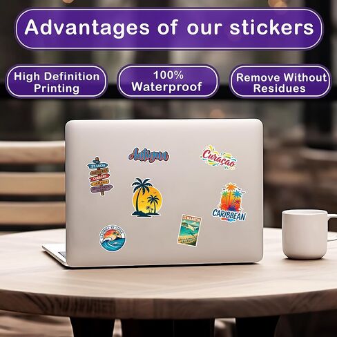 50 Pcs Caribbean Stickers Waterproof Tropical Vinyl Decal Island Life Sticker Laptop Water Bottle Tablet Phone Luggage Scrapbook Journal Skateboard Guitar Fridge Gifts for Teens Adults in Saudi Arabia