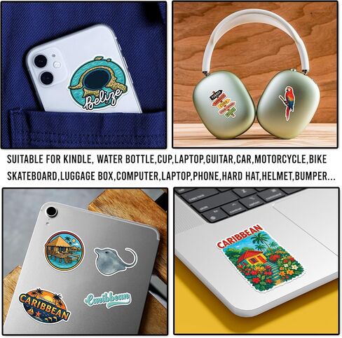 50 Pcs Caribbean Stickers Waterproof Tropical Vinyl Decal Island Life Sticker Laptop Water Bottle Tablet Phone Luggage Scrapbook Journal Skateboard Guitar Fridge Gifts for Teens Adults in Saudi Arabia