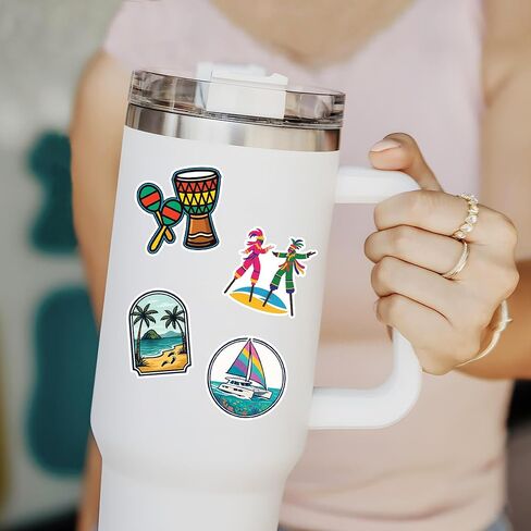 50 Pcs Caribbean Stickers Waterproof Tropical Vinyl Decal Island Life Sticker Laptop Water Bottle Tablet Phone Luggage Scrapbook Journal Skateboard Guitar Fridge Gifts for Teens Adults in Saudi Arabia