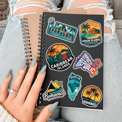 50 Pcs Caribbean Stickers Waterproof Tropical Vinyl Decal Island Life Sticker Laptop Water Bottle Tablet Phone Luggage Scrapbook Journal Skateboard Guitar Fridge Gifts for Teens Adults in Saudi Arabia