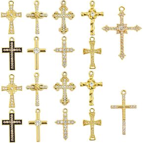 stino Cross Charms for Jewelry Making, 14K Gold Plated, 36 Pieces Rhinestone Crystal Religious Pendants, 9 Decorative Styles, 1.5-2.6cm Length in Saudi Arabia