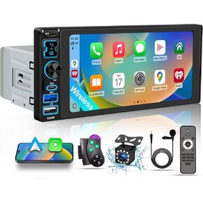 Single DIN Car Stereo Radio with Wireless Apple CarPlay & Android Auto, 6.8" IPS 1280x600 Touchscreen, Car Bluetooth 5.2, FM Radio, Backup Camera, Dual USB, EQ Audio, 180W Subwoofer Car Audio Receiver in Saudi Arabia