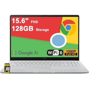 كمبيوتر محمول ASUS Chromebook CX15 خفيف الوزن للطلاب مقاس 15.6 بوصة FHD مضاد للتوهج Intel Celeron N4500 وذاكرة وصول عشوائي سعتها 4 جيجابايت وتخزين 128 جيجابايت Typc-C بطارية طويلة الأمد وكاميرا ICP Hub Google AI in Kuwait