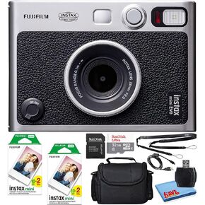 Fujifilm Instax Mini EVO Hybrid Instant Film Camera (Black) (16745183) Bundle with 40 Instant Film Sheets + 32GB Memory Card + Small Padded Case + SD Card Reader + Microfiber Cleaning Cloth in Kuwait