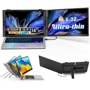 14" Laptop Screen Extender Ultra-Thin, Lightweight Portable Dual Laptop Monitor Extender with Speaker, FHD 1080P Travel Display, Plug & Play, HDMI/USB-A/Type-C for Laptops, Works with Win/Mac/Android in Saudi Arabia
