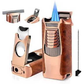 ولاعة شعلة بوتان الكل في واحد، ولاعة ثلاثية اللهب مقاومة للرياح مدمجة في القاطع، لكمة، حامل، محسن للرسم، ولاعة بيوتان قابلة لإعادة الملء للشموع، هدية ولاعات رائعة للرجال (بدون غاز) in Kuwait