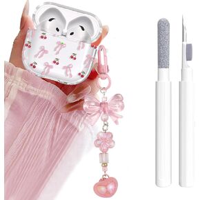 لAirpods 4 حالة واضحة، لطيف الكرز جرلي القوس التعادل Kawaii نمط الشريط لAirpods الجيل الرابع غطاء حالة، واقية لينة TPU مع BOWKNOT زهرة القلب المفاتيح وقلم التنظيف النساء الفتيات in Kuwait