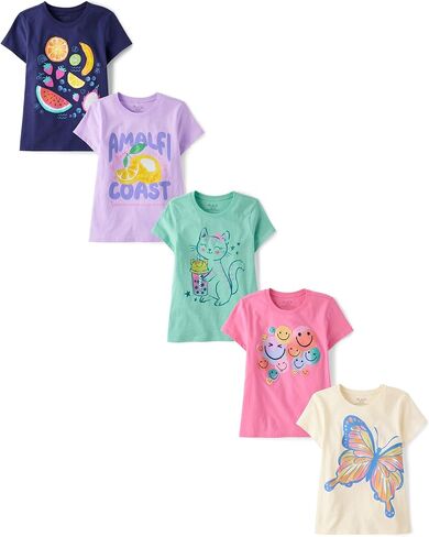 تي شيرتات برسومات بأكمام قصيرة للفتيات من The Children's Place Trends Icons (عبوة من 5 قطع) in Saudi Arabia